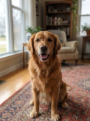 The input photo of the dog example: an AI-generated golden retriever