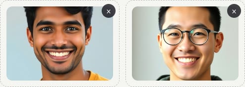 The studio's two photo slots, each filled with an AI-generated portrait